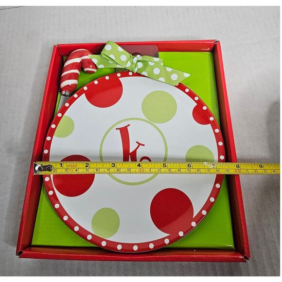 Mud Pie Christmas Holiday Initial "k" Ceramic 8" Cheese Plate & Spreader set NWT - Picture 7 of 9